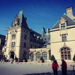 Imposing front facade of the Biltmore Estate
